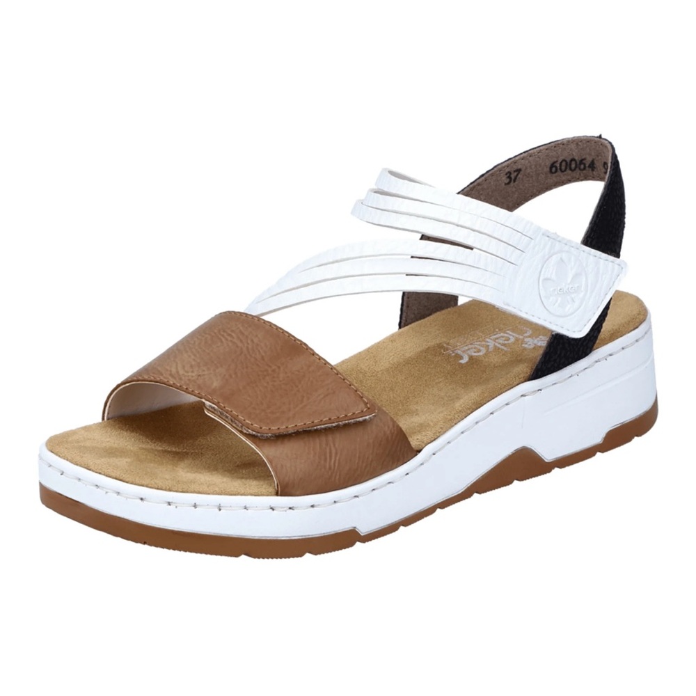 Rieker Tan and White Women's Strapy Sandals with Velcro‎